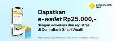 Dapatkan e-wallet Rp25.000 dengan download dan registrasi di aplikasi CommBank SmartWealth